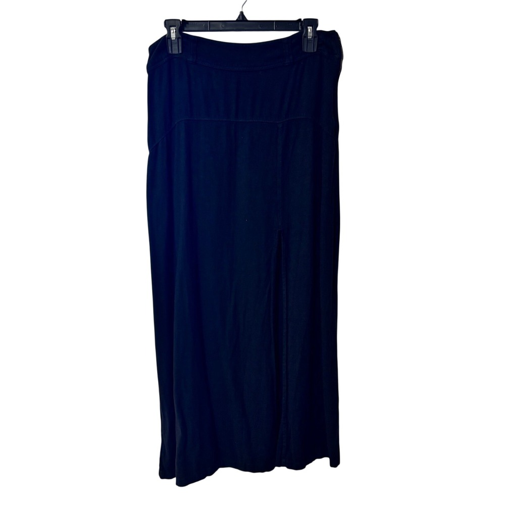 Free People Black‎ High Waisted Front Slit Maxi Skirt Side Zip Size 6